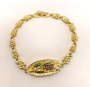 14K Gold Plated Floral Bracelet Oro Laminado Virgen De Guadalupe Pulsera 8”